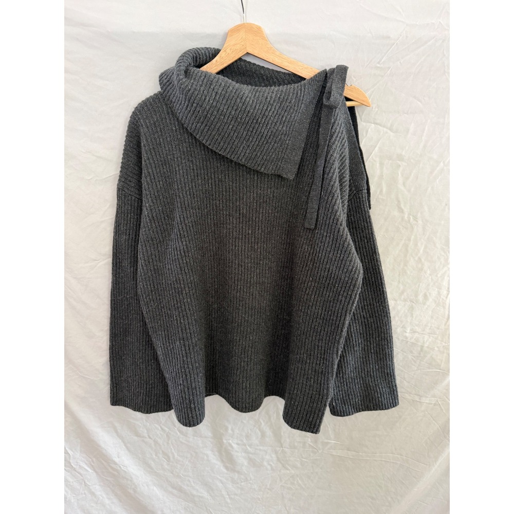 Allsaints Sura Wool Cold Shoulder Sweater Grey Asymmetrical Ribbed Small